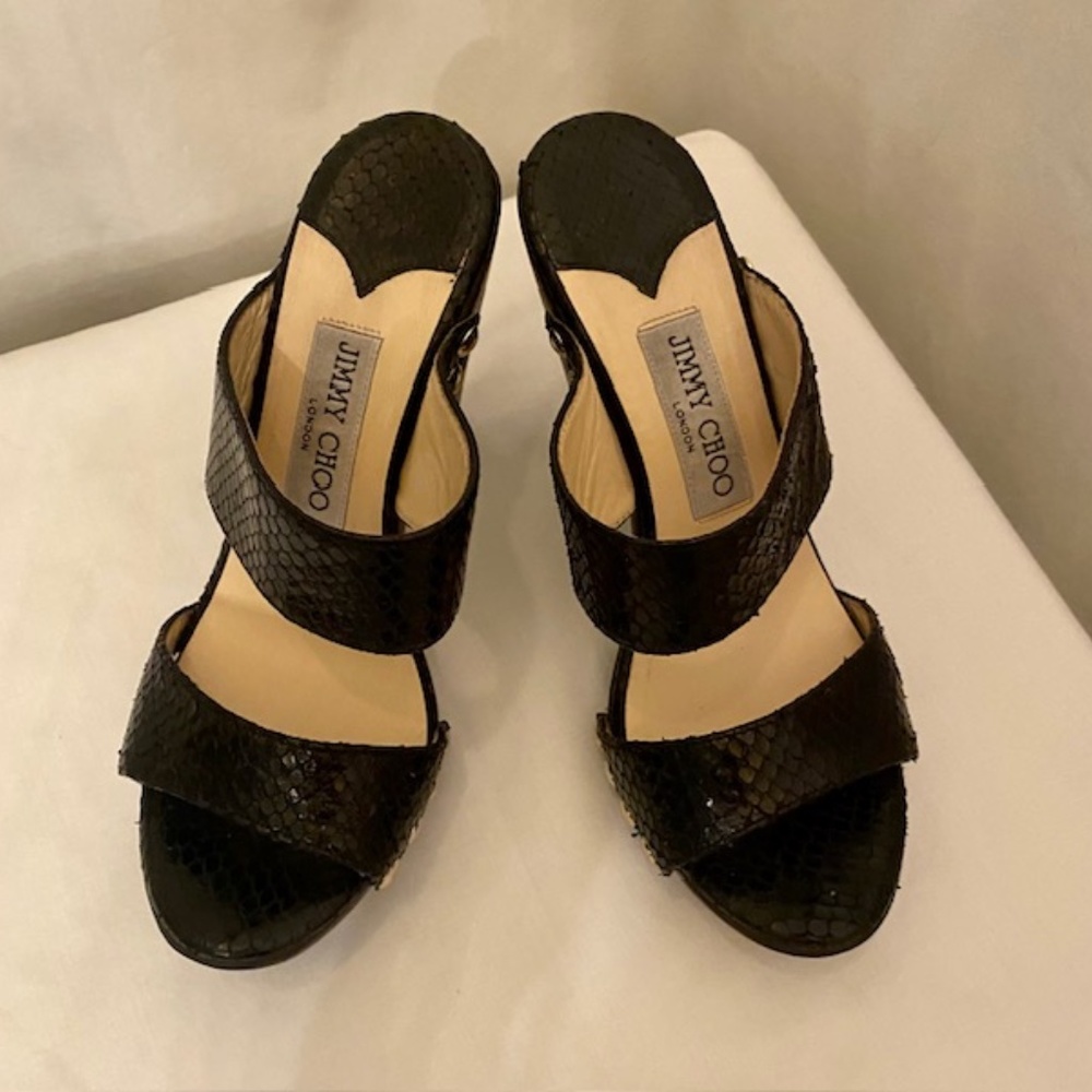 Authentic Jimmy Choo Black Python Heeled Sandals … - image 5